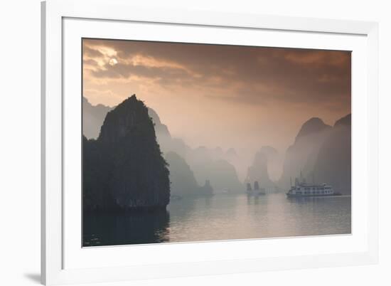 Vietnam, Halong Bay, Tourist Boats, Sunrise-Walter Bibikow-Framed Photographic Print