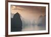 Vietnam, Halong Bay, Tourist Boats, Sunrise-Walter Bibikow-Framed Photographic Print