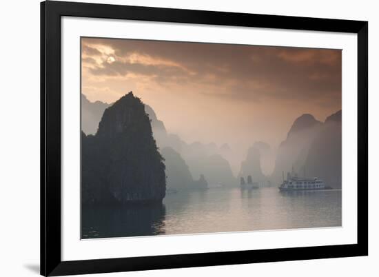 Vietnam, Halong Bay, Tourist Boats, Sunrise-Walter Bibikow-Framed Photographic Print