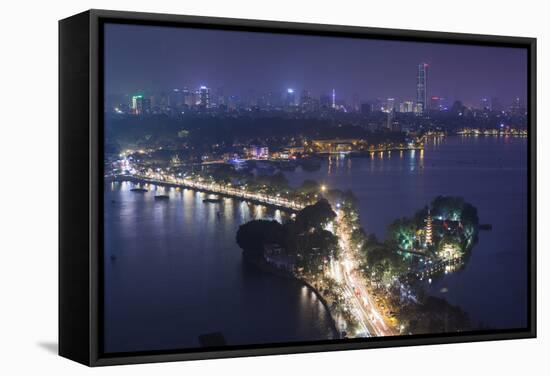 Vietnam, Hanoi. Elevated City View by Tay Ho, West Lake, Dusk-Walter Bibikow-Framed Stretched Canvas