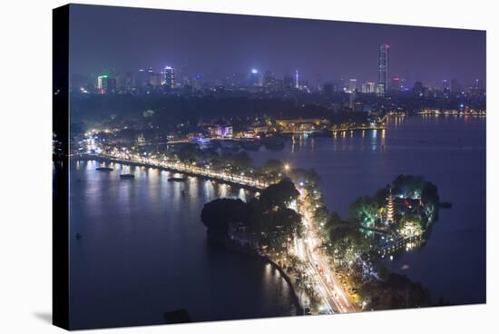 Vietnam, Hanoi. Elevated City View by Tay Ho, West Lake, Dusk-Walter Bibikow-Stretched Canvas