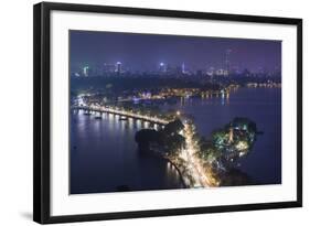 Vietnam, Hanoi. Elevated City View by Tay Ho, West Lake, Dusk-Walter Bibikow-Framed Photographic Print