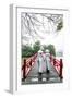 Vietnam, Hanoi, Hoan Kiem Lake. Walking on Huc Bridge in Traditional Ao Dai Dress-Matteo Colombo-Framed Premium Photographic Print