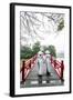 Vietnam, Hanoi, Hoan Kiem Lake. Walking on Huc Bridge in Traditional Ao Dai Dress-Matteo Colombo-Framed Photographic Print