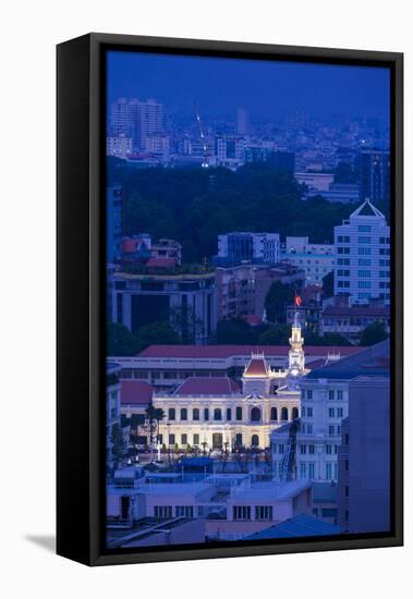 Vietnam, Ho Chi Minh City. People's Committee Building, Elevated City View, Dusk-Walter Bibikow-Framed Stretched Canvas