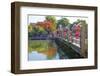 Vietnam. Hoi An bridge over the river with reflections and silk lamps.-Tom Norring-Framed Photographic Print