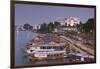 Vietnam, Hue. Cityscape with the Perfume River and Dragon Boats at Dusk-Walter Bibikow-Framed Photographic Print