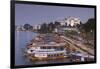 Vietnam, Hue. Cityscape with the Perfume River and Dragon Boats at Dusk-Walter Bibikow-Framed Photographic Print