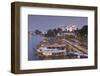 Vietnam, Hue. Cityscape with the Perfume River and Dragon Boats at Dusk-Walter Bibikow-Framed Photographic Print