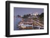 Vietnam, Hue. Cityscape with the Perfume River and Dragon Boats at Dusk-Walter Bibikow-Framed Photographic Print