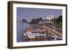 Vietnam, Hue. Cityscape with the Perfume River and Dragon Boats at Dusk-Walter Bibikow-Framed Photographic Print