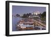 Vietnam, Hue. Cityscape with the Perfume River and Dragon Boats at Dusk-Walter Bibikow-Framed Photographic Print
