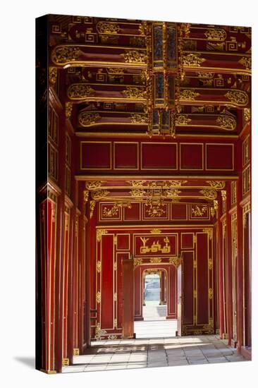 Vietnam, Hue Imperial City. Halls of the Mandarins, Red-Painted Interior-Walter Bibikow-Stretched Canvas