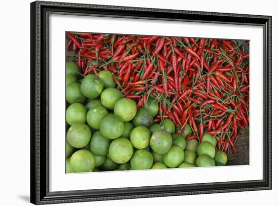 Vietnam. Limes and Chili Peppers for Sale at the Dong Ba Marke-Kevin Oke-Framed Photographic Print