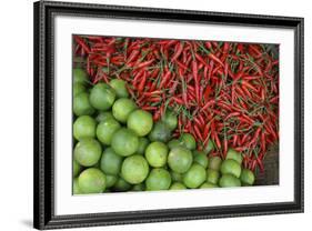 Vietnam. Limes and Chili Peppers for Sale at the Dong Ba Marke-Kevin Oke-Framed Photographic Print