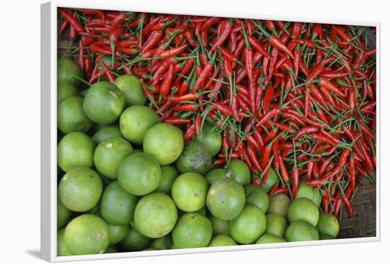 Vietnam. Limes and Chili Peppers for Sale at the Dong Ba Marke-Kevin Oke-Framed Photographic Print