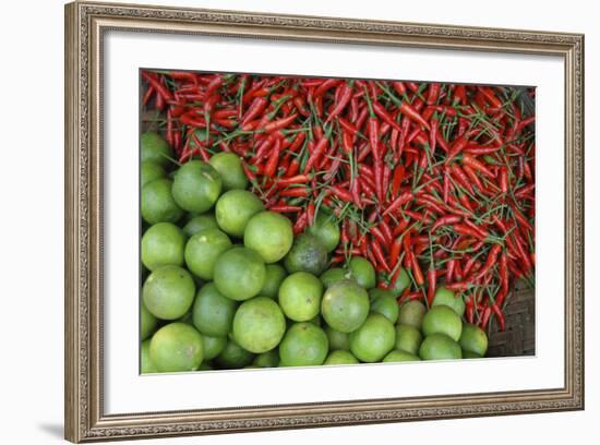 Vietnam. Limes and Chili Peppers for Sale at the Dong Ba Marke-Kevin Oke-Framed Photographic Print