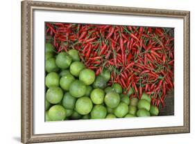 Vietnam. Limes and Chili Peppers for Sale at the Dong Ba Marke-Kevin Oke-Framed Photographic Print