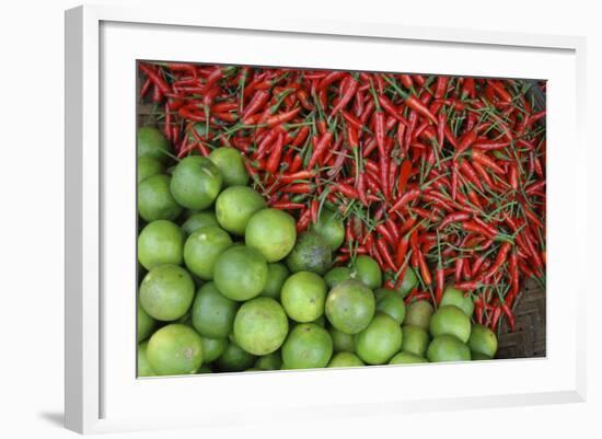 Vietnam. Limes and Chili Peppers for Sale at the Dong Ba Marke-Kevin Oke-Framed Photographic Print