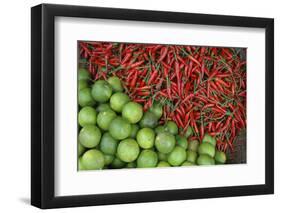 Vietnam. Limes and Chili Peppers for Sale at the Dong Ba Marke-Kevin Oke-Framed Photographic Print