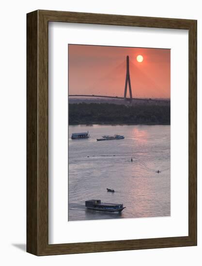 Vietnam, Mekong Delta. Can Tho, Can Tho Bridge, Elevated View, Sunrise-Walter Bibikow-Framed Photographic Print