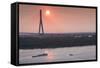 Vietnam, Mekong Delta. Can Tho, Can Tho Bridge, Elevated View, Sunrise-Walter Bibikow-Framed Stretched Canvas