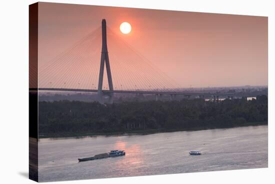 Vietnam, Mekong Delta. Can Tho, Can Tho Bridge, Elevated View, Sunrise-Walter Bibikow-Stretched Canvas