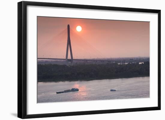 Vietnam, Mekong Delta. Can Tho, Can Tho Bridge, Elevated View, Sunrise-Walter Bibikow-Framed Photographic Print