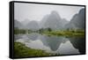 Vietnam, Ninh Binh. Limestone Karsts, with Reflection, in Fog-Matt Freedman-Framed Stretched Canvas