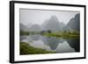 Vietnam, Ninh Binh. Limestone Karsts, with Reflection, in Fog-Matt Freedman-Framed Photographic Print