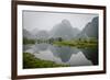 Vietnam, Ninh Binh. Limestone Karsts, with Reflection, in Fog-Matt Freedman-Framed Photographic Print