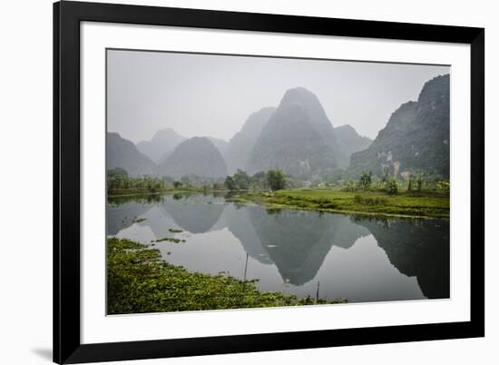Vietnam, Ninh Binh. Limestone Karsts, with Reflection, in Fog-Matt Freedman-Framed Photographic Print