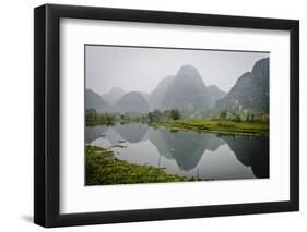 Vietnam, Ninh Binh. Limestone Karsts, with Reflection, in Fog-Matt Freedman-Framed Photographic Print