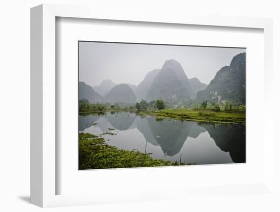 Vietnam, Ninh Binh. Limestone Karsts, with Reflection, in Fog-Matt Freedman-Framed Photographic Print