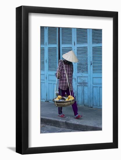 Vietnam. Street vendor with fruit and vegetable basket. Hoi Anh.-Tom Norring-Framed Photographic Print