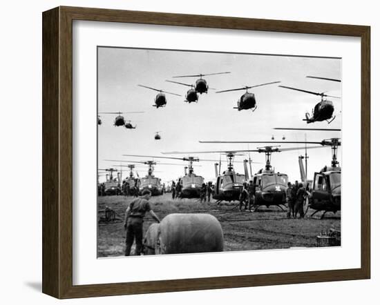 Vietnam War U.S. Helicopters Gas-Henri Huet-Framed Premium Photographic Print