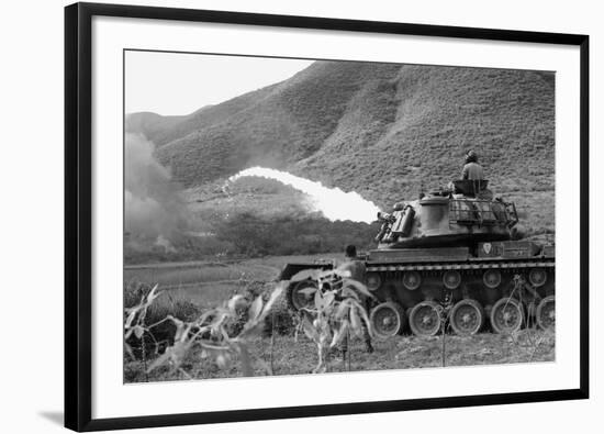 Vietnam War. Us Marine Corps Flame Thrower Tank in Action, Ca. 1966-null-Framed Photo