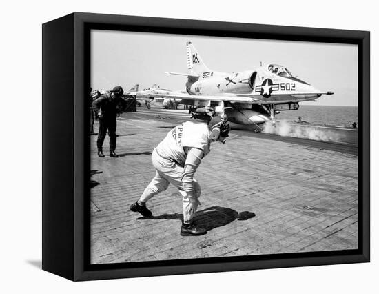 Vietnam War USS Intrepid Skyhawk-Henri Huet-Framed Stretched Canvas