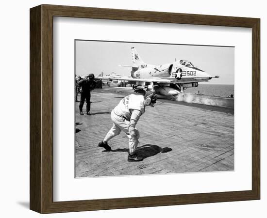 Vietnam War USS Intrepid Skyhawk-Henri Huet-Framed Photographic Print