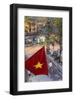 Vietnamese Flag and Street Scene, Hanoi, Vietnam-Peter Adams-Framed Photographic Print