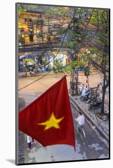 Vietnamese Flag and Street Scene, Hanoi, Vietnam-Peter Adams-Mounted Photographic Print
