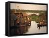 Vietnamese Floating Village, Cambodia-Walter Bibikow-Framed Stretched Canvas