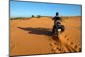 Vietnamese Man Travel to Adventure Nature, Ride Motorbike on Sand Hill, Wheel Tracks on Sand, Shado-xuanhuongho-Mounted Photographic Print