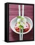 Vietnamese Spring Roll on Chopsticks over Chili Sauce-null-Framed Stretched Canvas