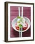 Vietnamese Spring Roll on Chopsticks over Chili Sauce-null-Framed Photographic Print