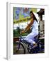 Vietnamese woman cycles in white clothes and hat-Charles Bowman-Framed Photographic Print