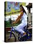 Vietnamese woman cycles in white clothes and hat-Charles Bowman-Stretched Canvas