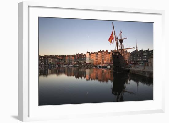 Vieux Bassin Looking to Saint Catherine Quay with Replica Galleon at Dawn, Normandy, France-Stuart Black-Framed Photographic Print