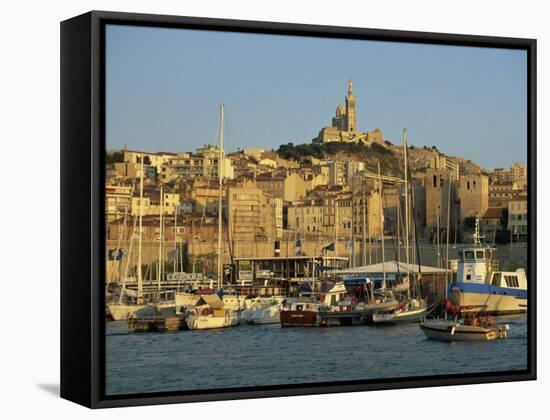 Vieux Port to the Basilica of Notre Dame De La Garde, Marseille, Provence, France-Tomlinson Ruth-Framed Stretched Canvas