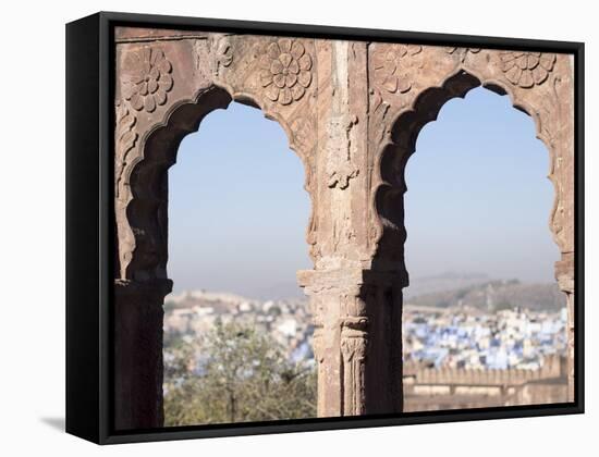 View a Town Through Arched Structure in Jodhpur, Rajasthan, India-David H. Wells-Framed Stretched Canvas